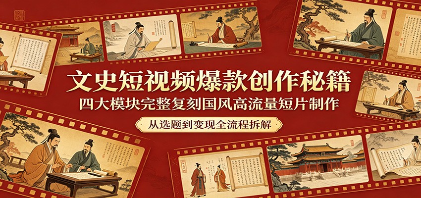 文史短视频爆款创作秘籍：四大模块完整复刻国风高流量短片制作-易创网