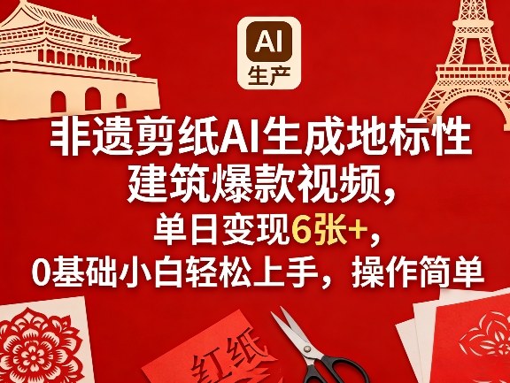非遗剪纸AI生成地标性建筑爆款视频，单日变现6张+，0基础小白轻松上手，操作简单-易创网