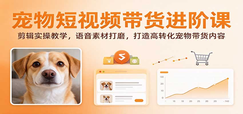 宠物短视频带货进阶课：剪辑实操教学，语音素材打磨，打造高转化宠物带货内容-易创网