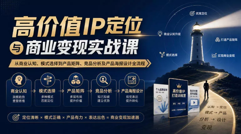 【无水印】高价值IP定位与商业变现实战课，从商业认知、模式选择到产品矩阵、竞品分析及产品海报设计全流程-易创网