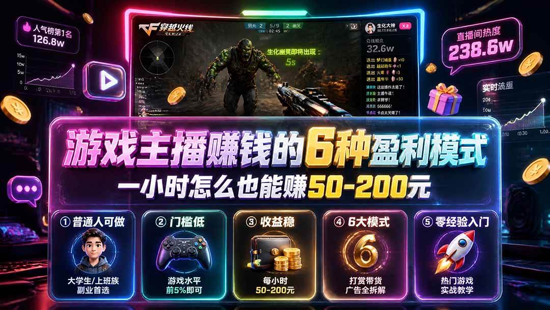 （19627期）付费文章：游戏主播赚钱的6种盈利模式，一小时怎么也能赚50-200元-易创网
