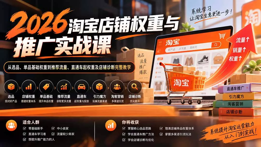 2026淘宝店铺权重与推广实战课：从选品、单品基础权重到推荐流量、直通车起权重及店铺诊断完整教学-易创网