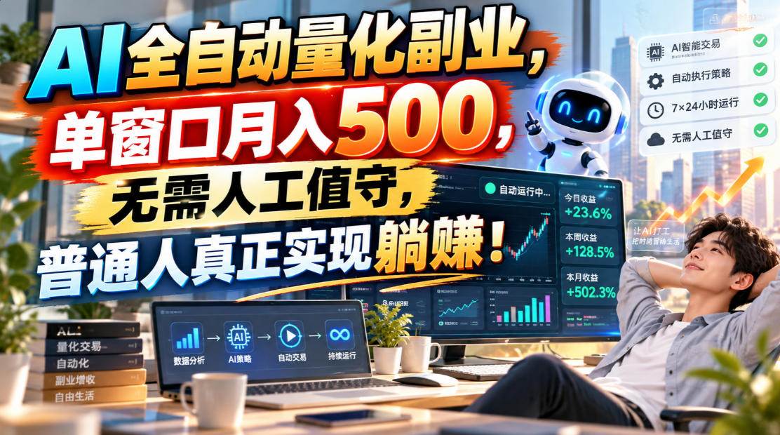 （20826期）AI全自动量化副业，单窗口月入500，无需人工值守，普通人真正实现躺賺！-易创网
