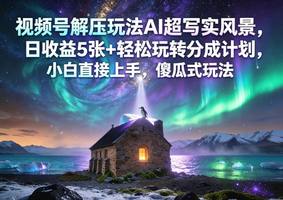 视频号解压玩法AI超写实风景，日收益5张+轻松玩转分成计划，小白直接上手，傻瓜式玩法-易创网