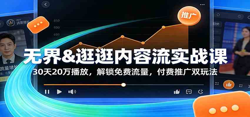 无界&逛逛内容流实战课：30天20万播放，解锁免费流量，付费推广双玩法网赚项目-副业赚线-互联网创业-资源整合易创网