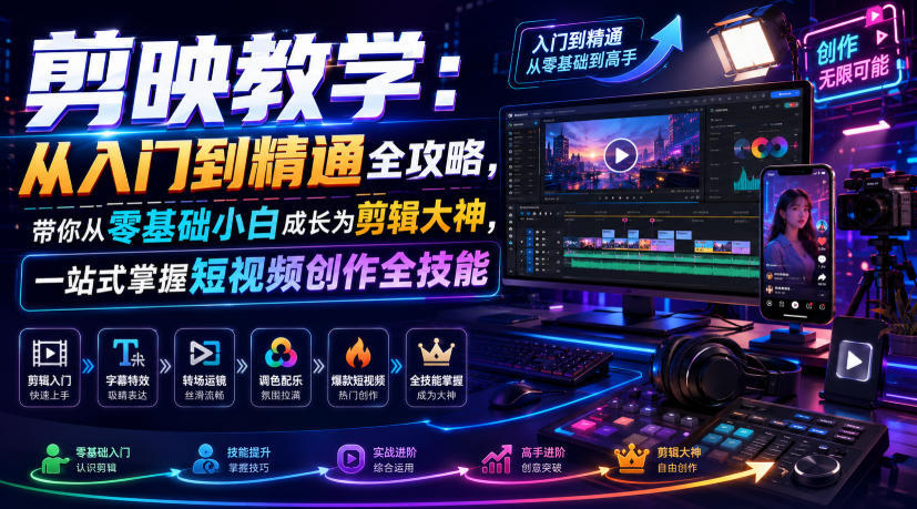 剪映教学：从入门到精通全攻略，带你从零基础小白成长为剪辑大神，一站式掌握短视频创作全技能-易创网