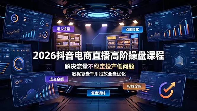 2026抖音电商直播高阶操盘课程，解决流量不稳定投产低问题，数据复盘千川投放全盘优化-易创网