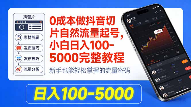 0成本做抖音切片自然流量起号，小白日入100-5000完整教程-易创网
