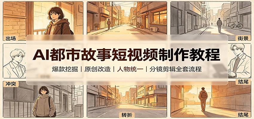 AI都市故事短视频制作教程：爆款挖掘原创改造，人物统一分镜剪辑全套流程-易创网