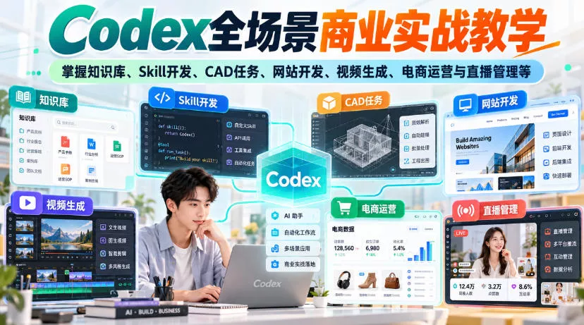 Codex全场景商业实战教学，掌握知识库、Skill开发、CAD任务、网站开发、视频生成、电商运营与直播管理等(更新1010)-易创网
