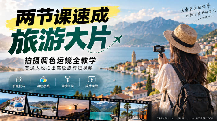 两节课速成旅游大片｜拍摄调色运镜全教学，普通人也拍出高级旅行短视频-易创网