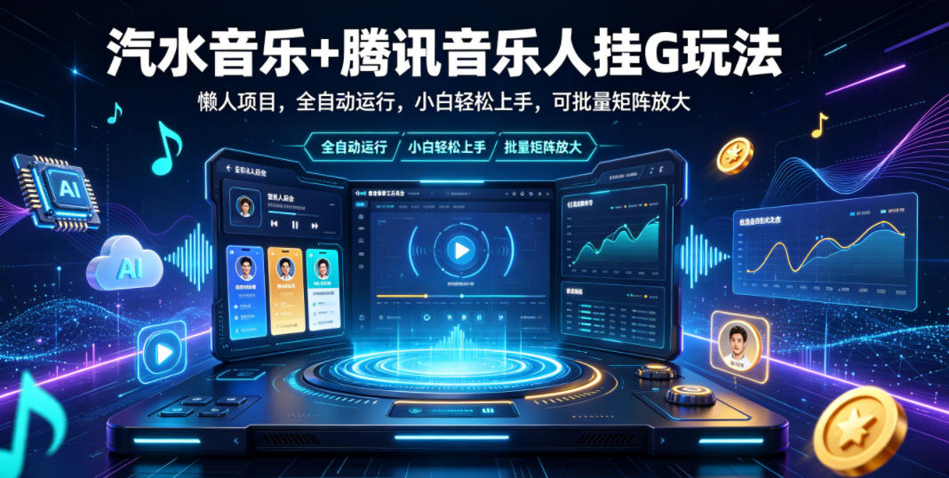 汽水音乐+腾讯音乐人挂G玩法，懒人项目，全自动运行，小白轻松上手，可批量矩阵放大【揭秘】-易创网