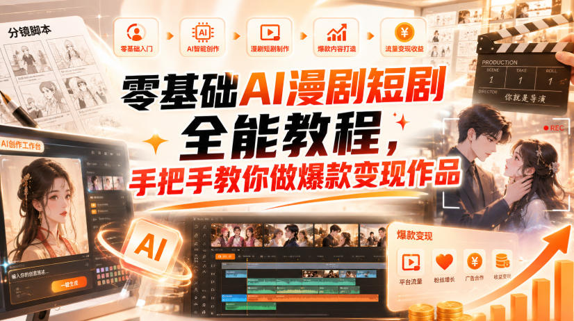零基础AI漫剧短剧全能教程，从AI智能体搭建、文案脚本分镜、多平台AI生视频、剪映精修，覆盖全题材创作，手把手教你做爆款变现作品-易创网