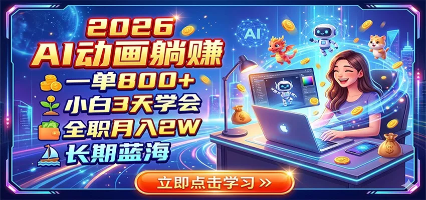 2026 AI动画躺赚：一单800+，小白3天学会，全职月入2W，长期蓝海-易创网