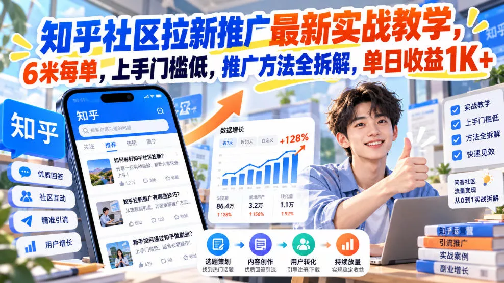 知乎社区拉新推广最新实战教学，6米每单，上手门槛低，推广方法全拆解，单日收益1K+！(更新1021)-易创网