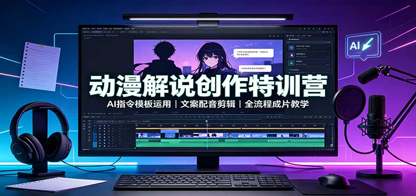 动漫解说创作特训营：AI指令模板运用，文案配音剪辑，全流程成片教学-易创网