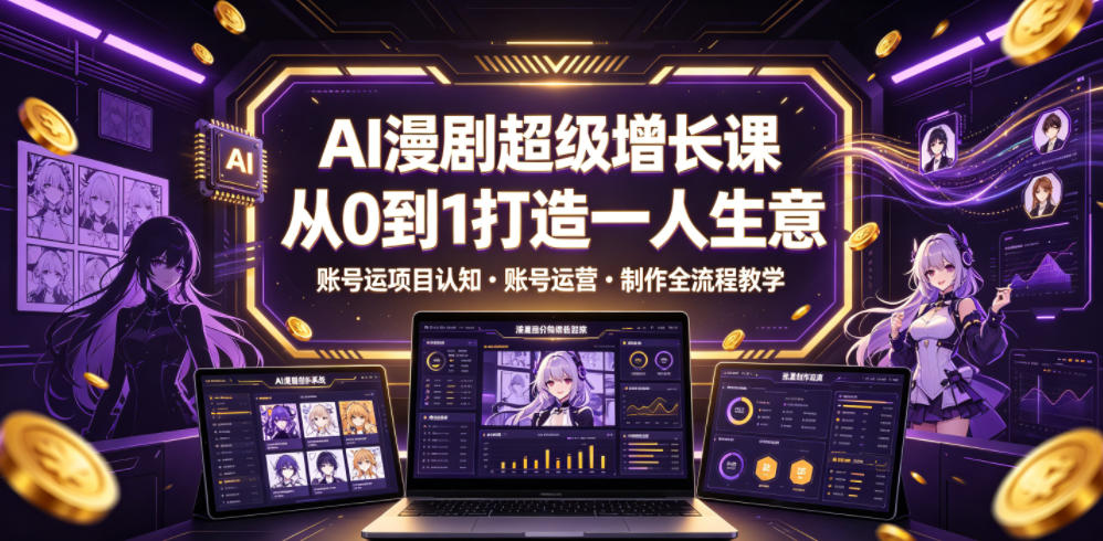 AI漫剧超级增长课，从0到1打造一人生意，项目认知・账号运营・制作全流程教学-易创网