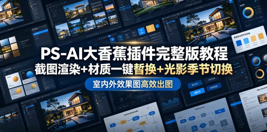 PS-AI大香蕉插件完整版教程，截图渲染+材质一键替换+光影季节切换，室内外效果图高效出图高阶课程-易创网