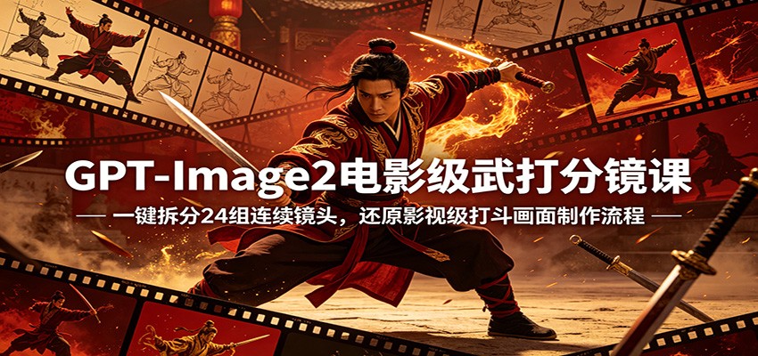 GPT-Image2电影级武打分镜课：一键拆分24组连续镜头，还原影视级打斗画面制作流程-易创网