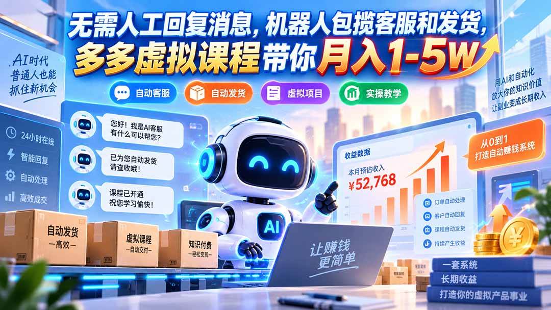 （20615期）无需人工回复消息，机器人包揽客服和发货，多多虚拟课程带你月入1-5W-易创网