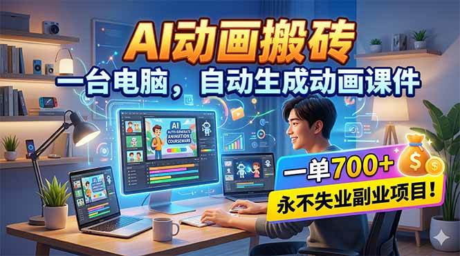 （18239期）AI动画搬砖，一台电脑，自动生成动画课件，一单800+ 永不失业副业项目！-易创网