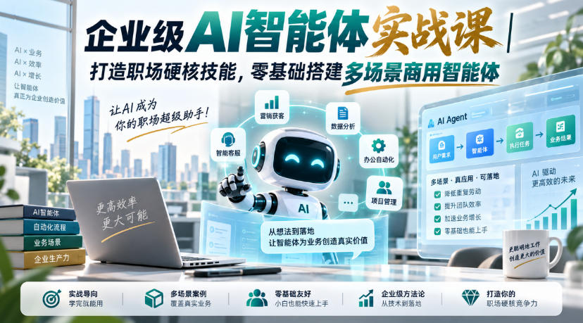 企业级AI智能体实战课｜打造职场硬核技能，零基础搭建多场景商用智能体-易创网