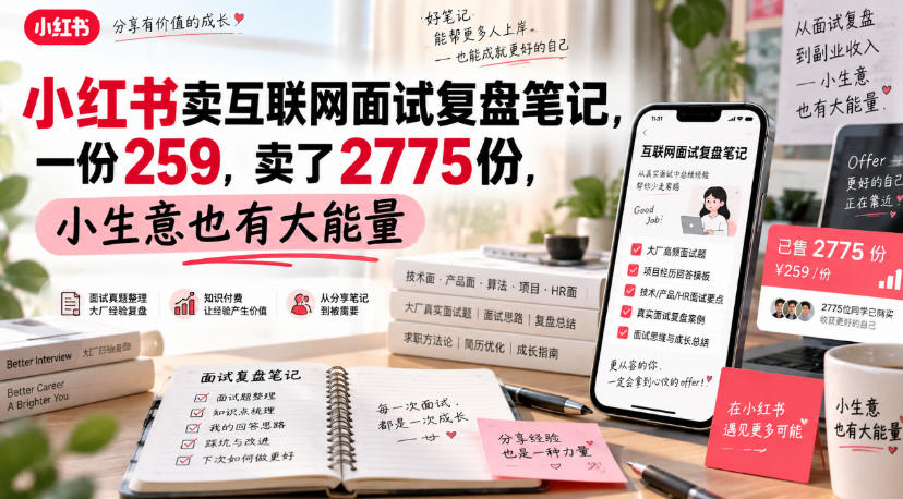 小红书卖互联网面试复盘笔记，一份259，卖了2775份，小生意也有大能量-易创网