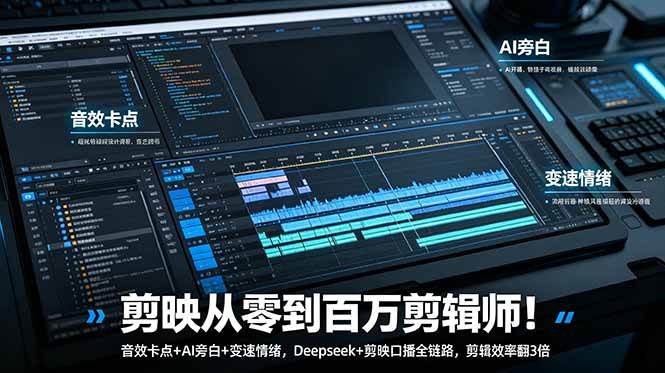 （18867期）剪映从零到百万剪辑师！音效卡点+AI旁白+变速情绪，Deepseek+剪映口播全链路，剪辑效率翻3倍-易创网