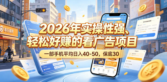 2026年实操性强、轻松好賺的看广告项目，一部手机平均日入40-50，保底30米【揭秘】-易创网