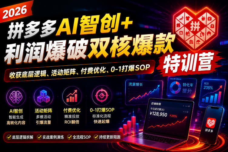2026拼多多AI智创+利润爆破双核爆款特训营，收获底层逻辑、活动矩阵、付费优化、0-1打爆SOP（更新0727）-易创网