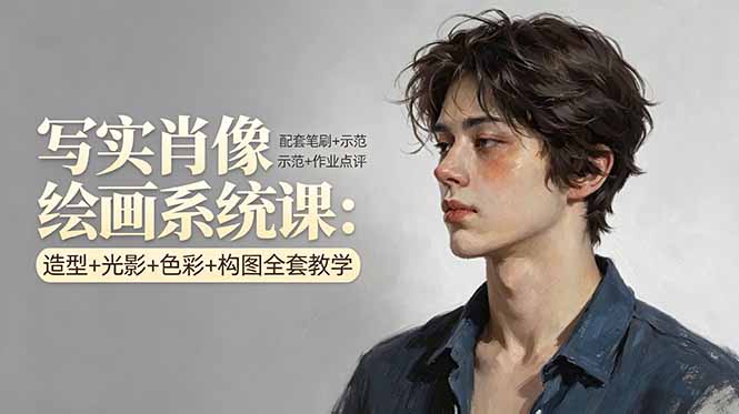 写实肖像绘画系统课：造型+光影+色彩+构图全套教学，配套笔刷+示范+作业点评-易创网