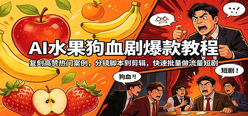 AI水果狗血剧爆款教程：复刻高赞热门案例，分镜脚本到剪辑，快速批量做流量短剧-易创网