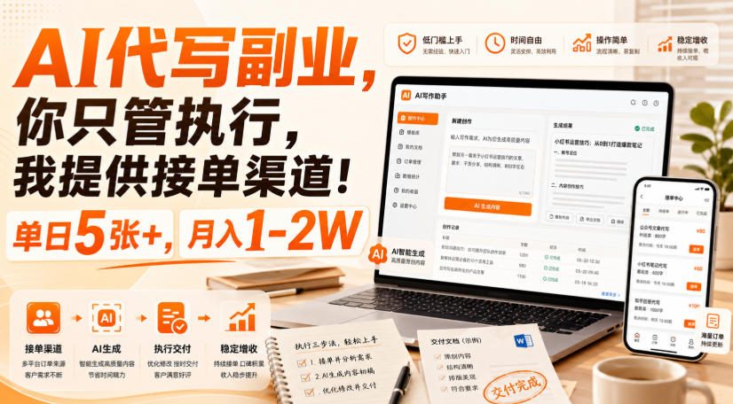 AI代写副业，你只管执行，我提供接单渠道！单日5张+，月入1-2W【揭秘】-易创网