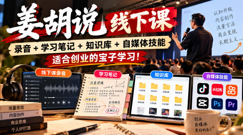 姜胡说线下课录音＋学习笔记＋知识库＋自媒体技能，适合创业的宝子学习！-易创网