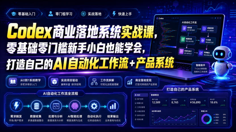 Codex商业落地系统实战课，零基础零门槛新手小白也能学会，打造自己的AI自动化工作流+产品系统（更新）-易创网