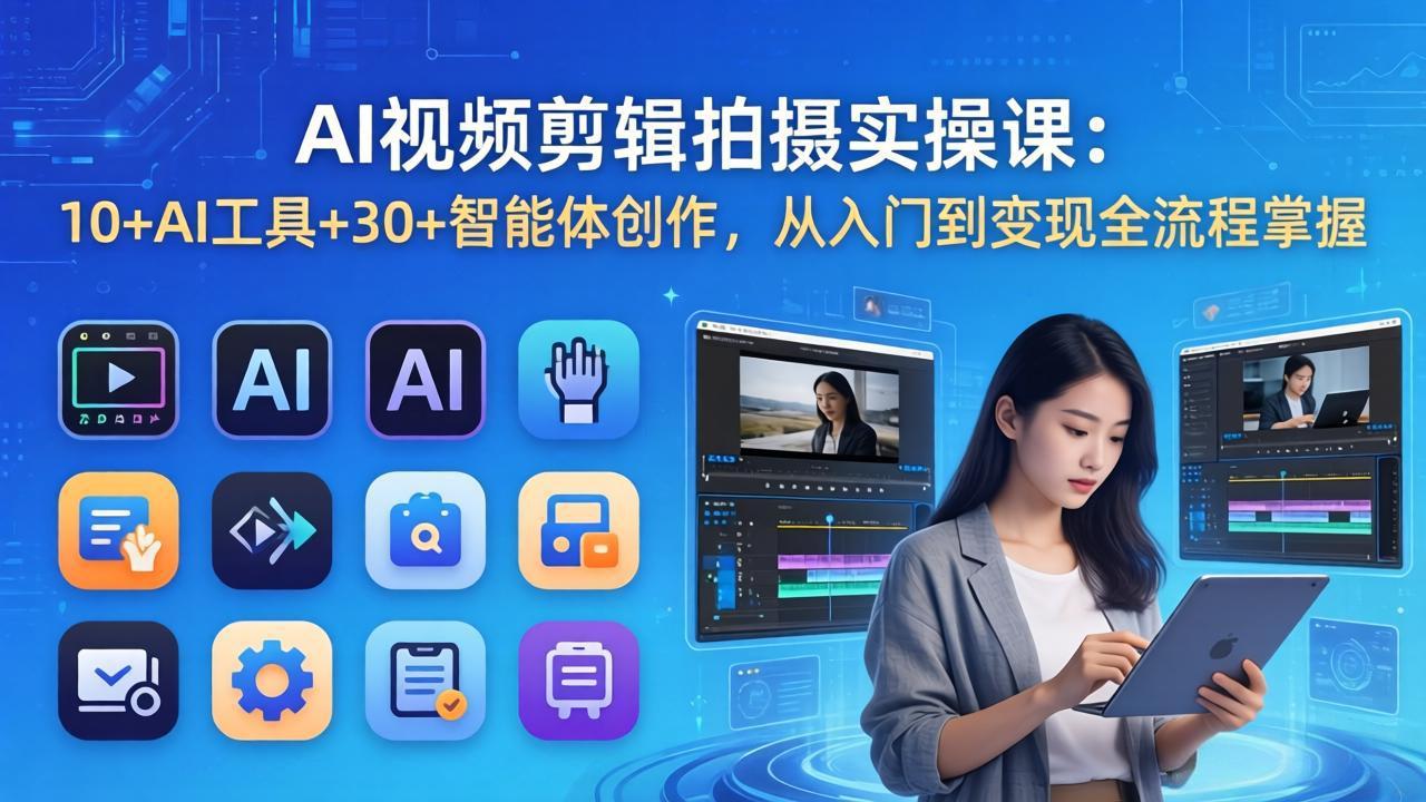 AI 视频剪辑拍摄实操课：10+AI工具+30+智能体创作，从入门到变现全流程掌握-易创网