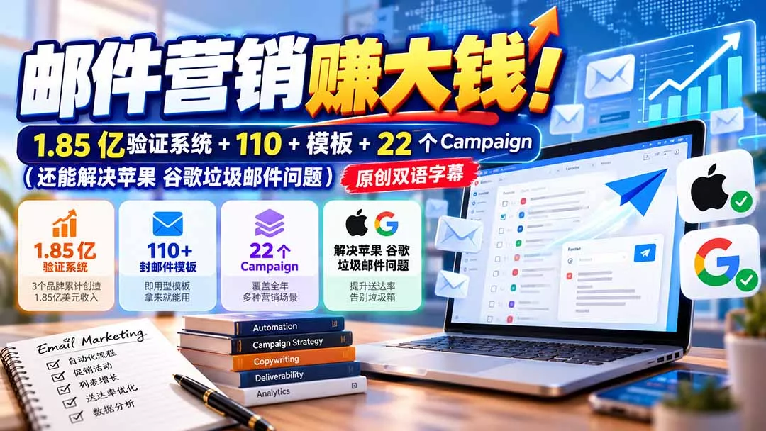 邮件营销赚大钱！1.85亿验证系统+110+模板+22个Campaign(还能解决苹果 谷歌垃圾邮件问题-易创网