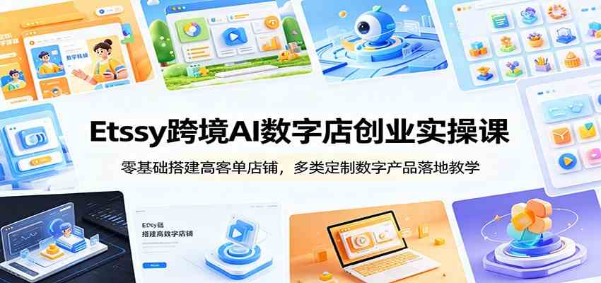 Etsy跨境AI数字店创业实操课：零基础搭建高客单店铺，多类定制数字产品落地教学-易创网