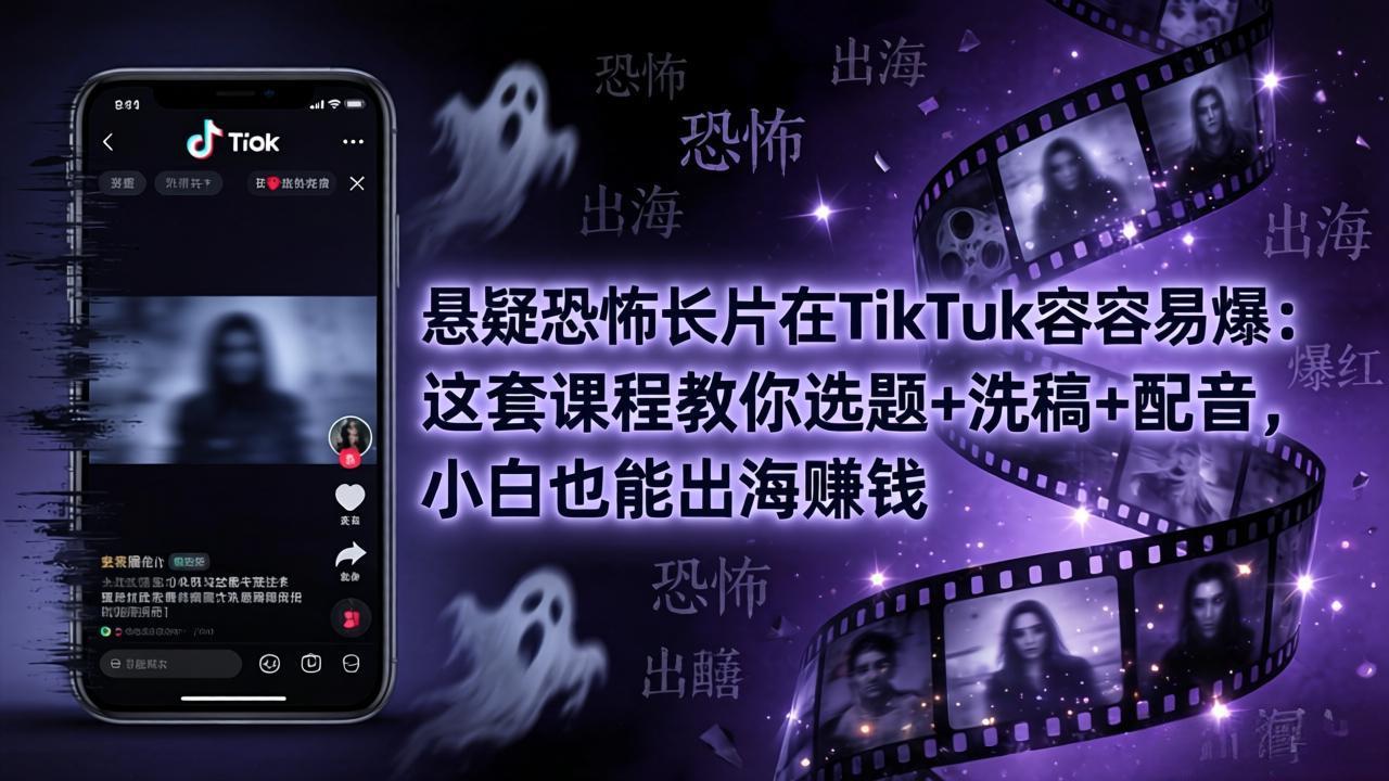 悬疑恐怖长片在TikTok最容易爆：这套课程教你选题+洗稿+配音，小白也能出海赚钱-易创网