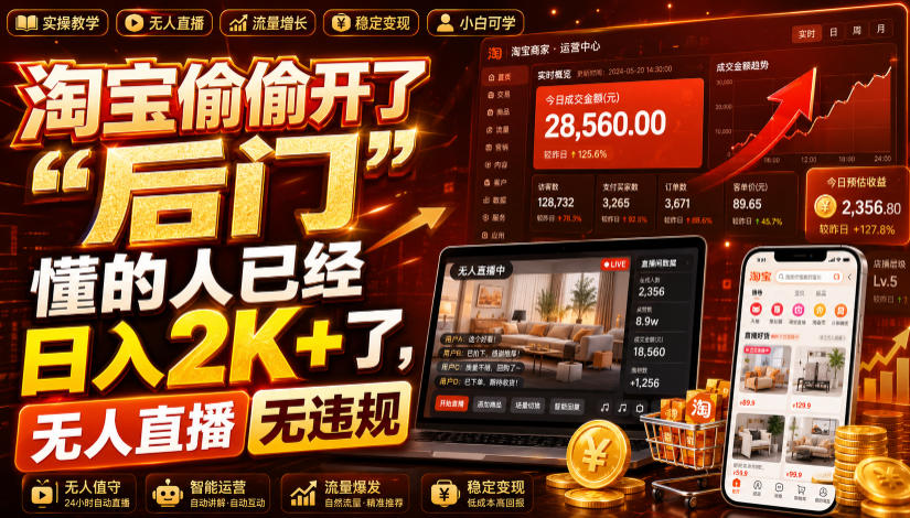 淘宝偷偷开了“后门”，懂的人已经日入2K+了，无人直播无违规，一台电脑=一家24小时营业的线上门店【揭秘】-易创网