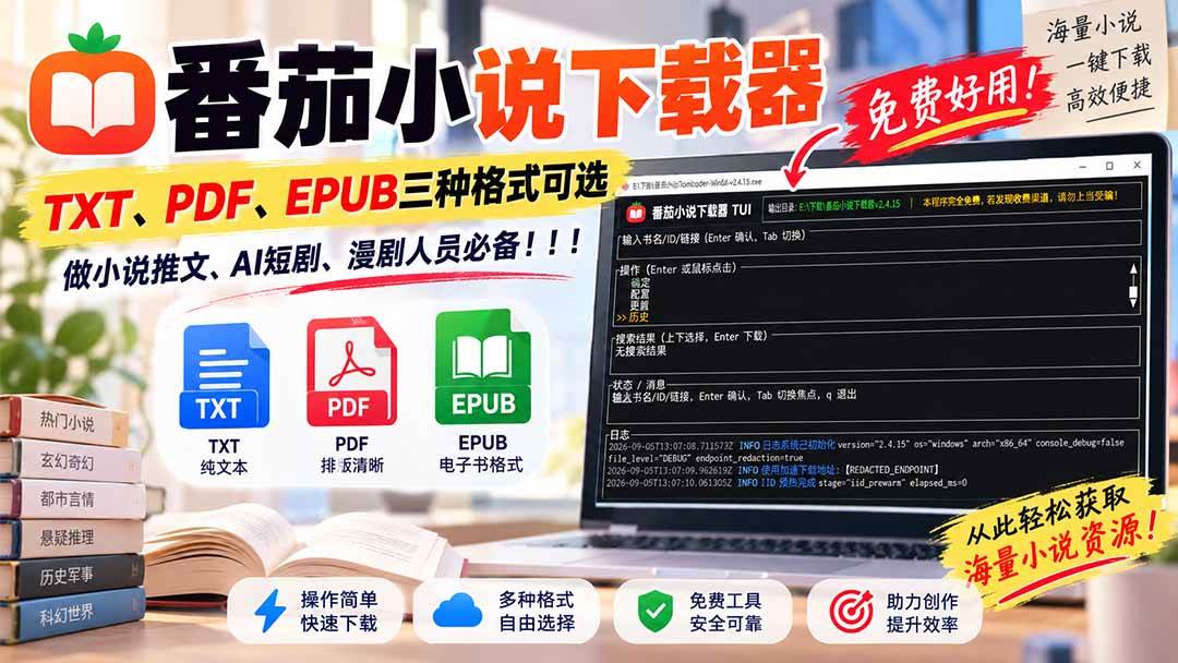 （20529期）番茄小说下载器，TXT、PDF、EPUB三种格式可选，做小说推文、AI短剧、漫剧人员必备！-易创网