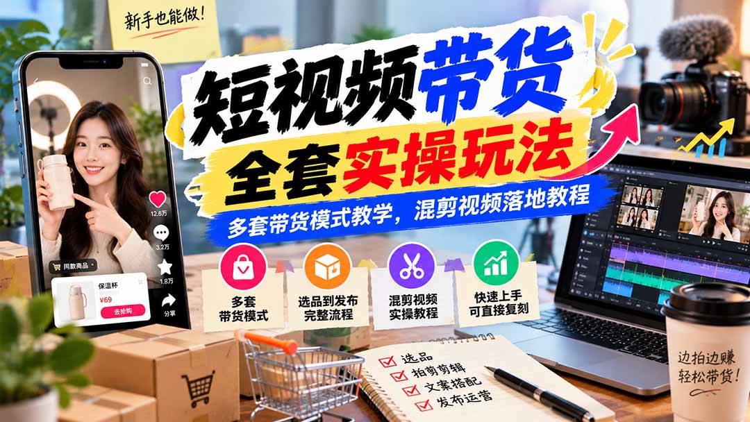 （20991期）【无水印】短视频带货全套实操玩法，多套带货模式教学，混剪视频落地教程-易创网