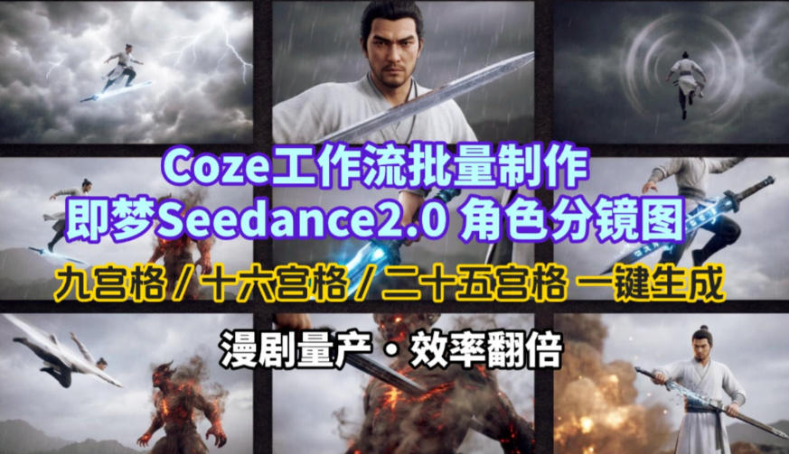 Coze工作流批量制作即梦Seedance2.0角色分镜图，九宫格-十六宫格-二十五宫格一键生成，漫剧量产，效率翻倍-易创网