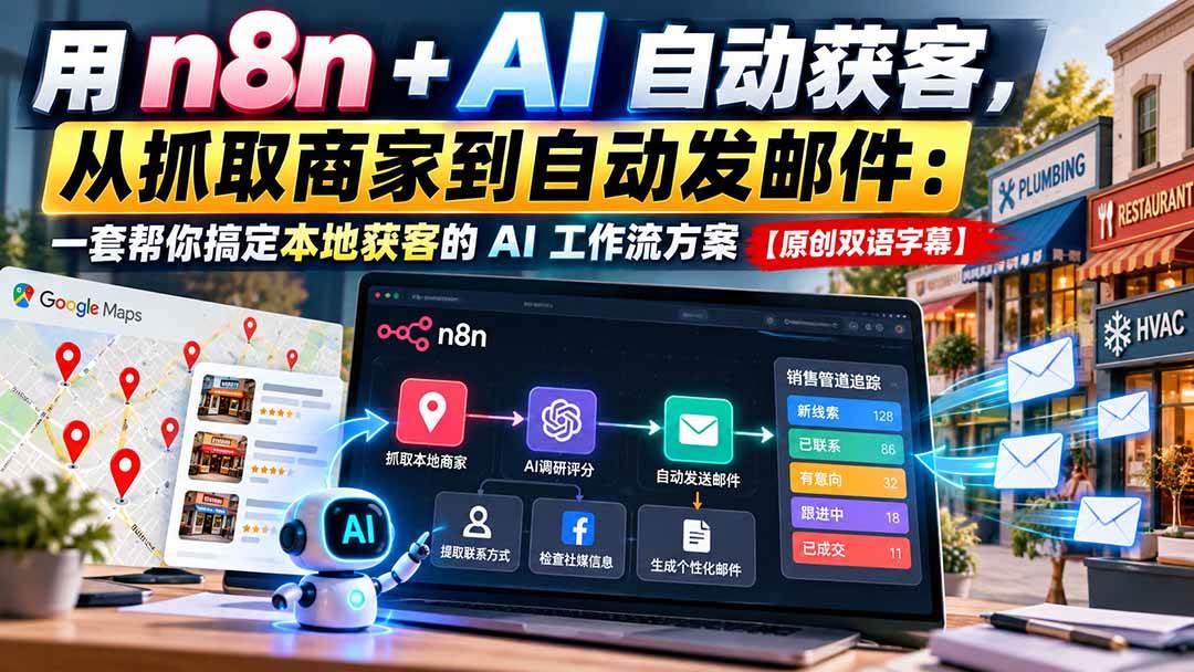 （21076期）用 n8n + AI 自动获客，从抓取商家到自动发邮件：一套帮你搞定本地获客的 AI 工作流方案【原创双语字幕】-易创网