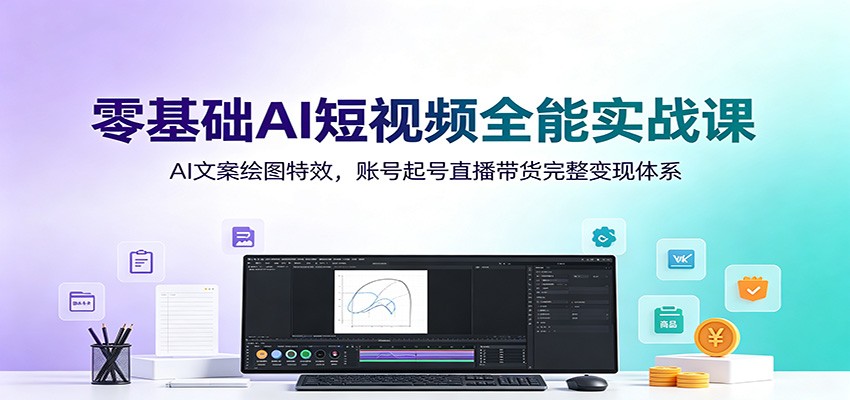 零基础AI短视频全能实战课：AI文案绘图特效，账号起号直播带货完整变现体系-易创网