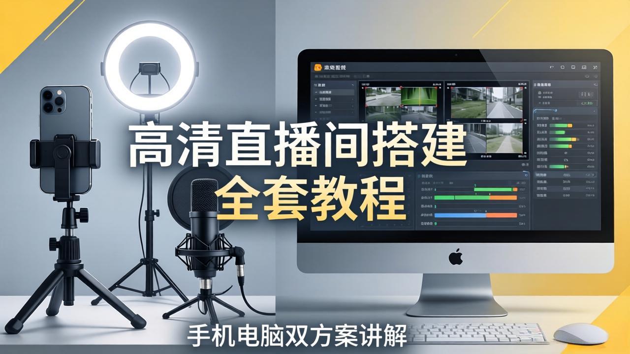高清直播间搭建全套教程，手机电脑双方案讲解，设备选型调试多机位实操教学-易创网