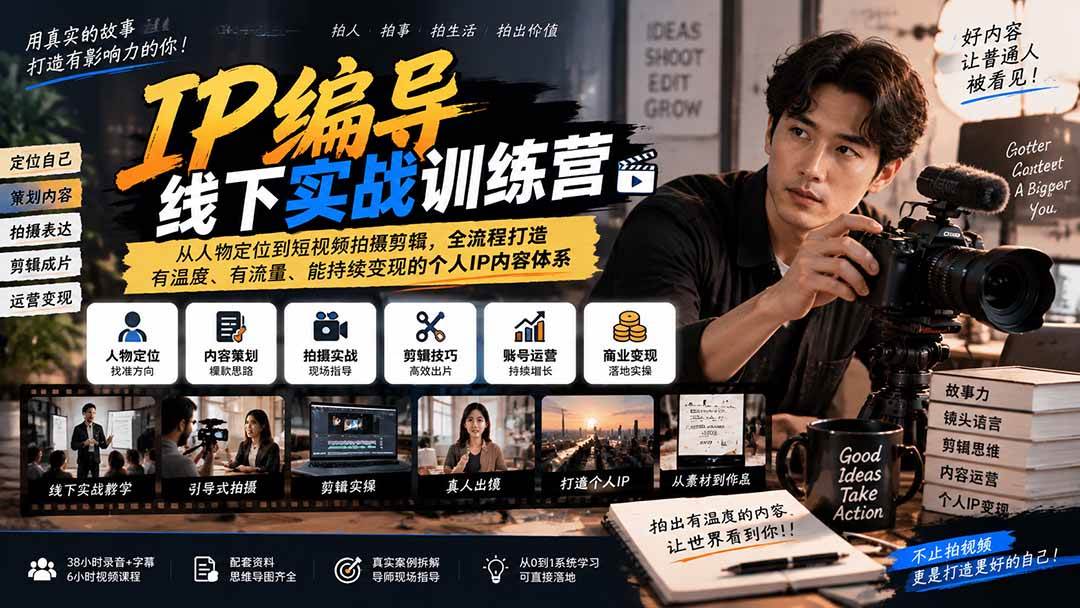 （20610期）IP编导线下实战训练营-更新：从人物定位到短视频拍摄剪辑，全流程打造有温度、有流量、能持续变现的个人IP内容体系-易创网