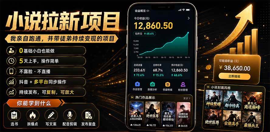 （19379期）抖音及多平台小说拉新项目：我亲自跑通并持续带徒弟实操｜0基础小白5天上手快速变现-易创网