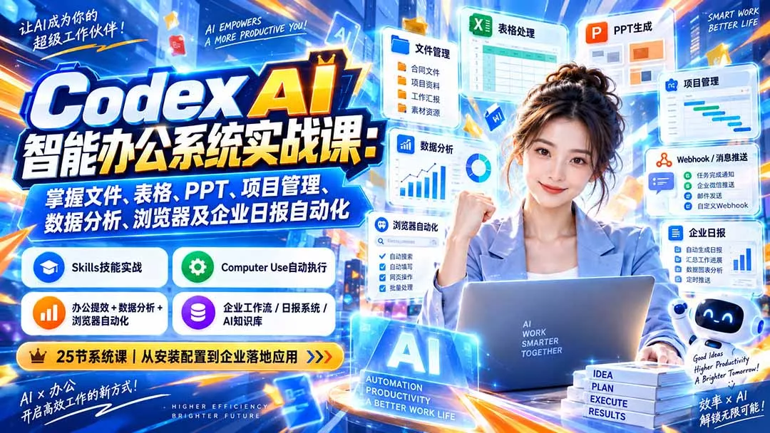 Codex AI智能办公系统实战课：掌握文件、表格、PPT、项目管理、数据分析、浏览器及企业日报自动化-易创网