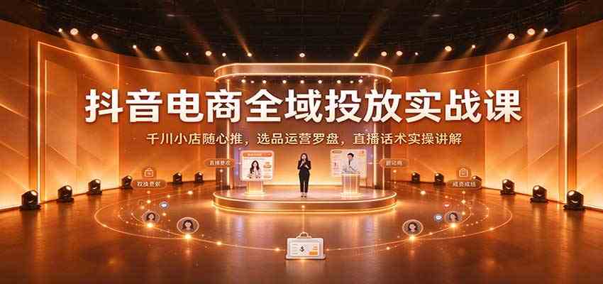 抖音电商全域投放实战课：千川小店随心推，选品运营罗盘，直播话术实操讲解-易创网